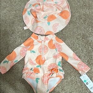 Carter's Peach and Green Kids Swim with sun hat